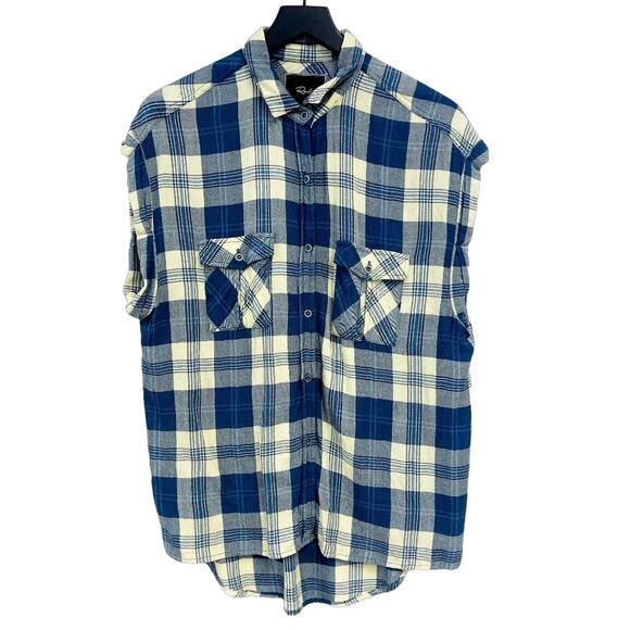 Rails x Free People | Button Down Cuffed Plaid Shirt Oversized Yellow Blue | S - Picture 1 of 10